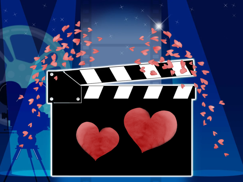 Et filmklaptræ med hjerter