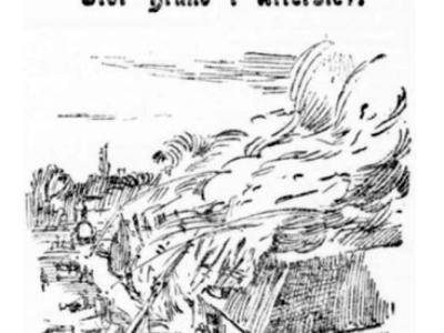 Stregtegning af gård i brand.