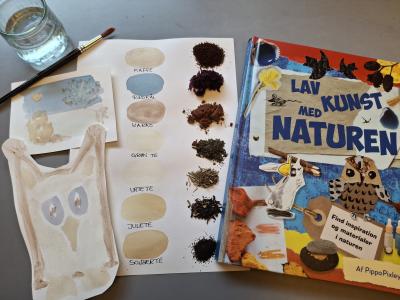Foto af bogen Lav kunst med naturen samt prøveark