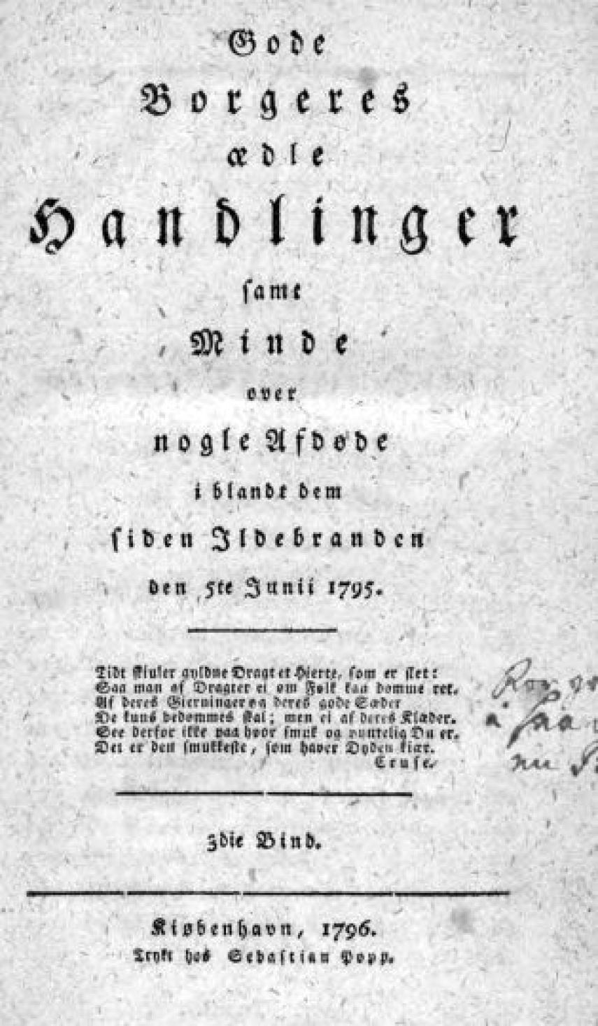 G. H. Lund: Gode Borgeres ædle Handlinger : i anledning af Ildebranden 5te Junii 1795 i Kiøbenhavn. 3. bind