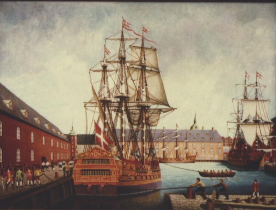Maleri fra 1760'erne af Tøjhushavnen. Billedet tilhører Det Kongelige Bibliotek.