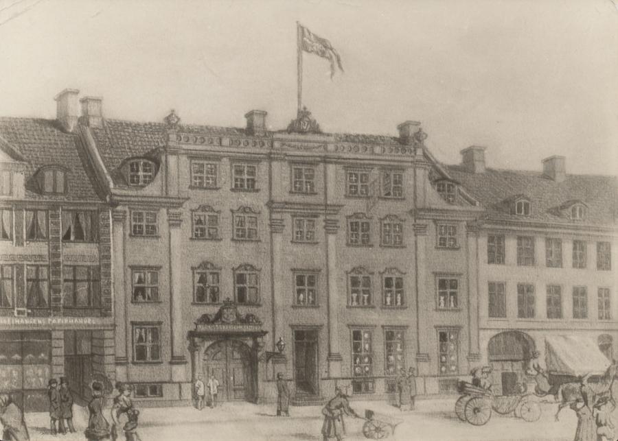Tegning af Købmagergade 50 i 1882.