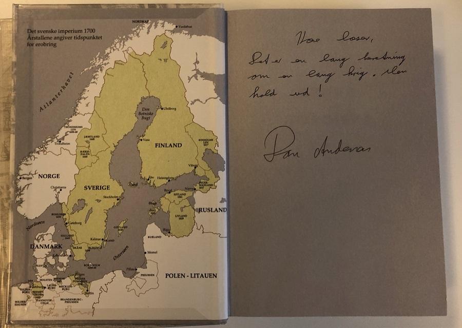 Signatur i bogen Store Nordiske Krig af historikeren Dan H Andersen