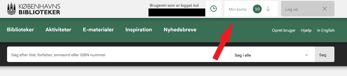 Viser hvor man logger ind på sin konto på bibliotek.kk.dk